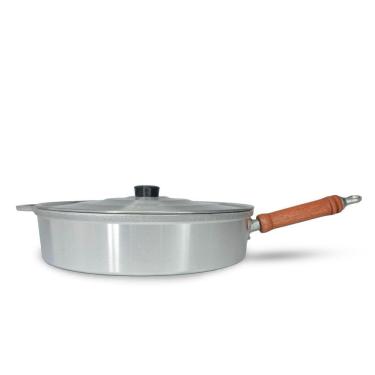 Imagem de Frigideira Fundida Alumínio Batido Grosso Com Tampa 34cm - Polida
