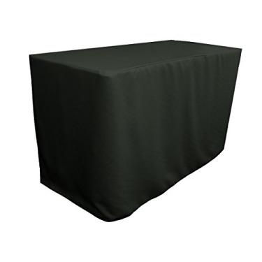 Imagem de LA Linen Toalha de mesa ajustada de popelina de poliéster 122 cm C x 61 cm L x 76 cm A, preta