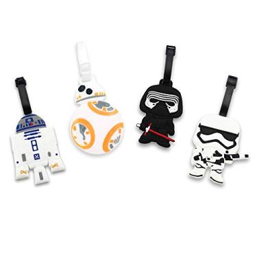 Imagem de Finex Conjunto de 4 etiquetas de bagagem Star Wars Kylo Ren BB8 Stormtrooper R2D2 silicone com alça de cinto, Multi_SW