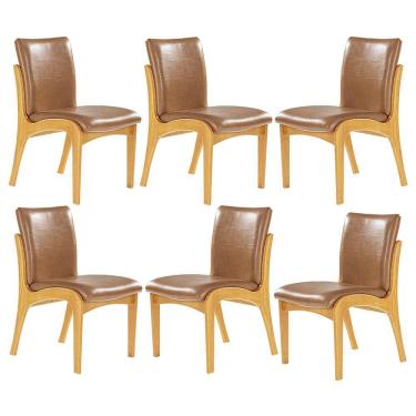 Imagem de Kit 6 Cadeiras de Jantar Estofada Lisboa Madeira Mel Tecido Caramelo L85 RMI