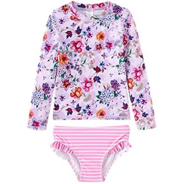 Imagem de UMELOK Conjuntos Rash Guard para bebês e meninas com calcinha de biquíni, Rosa, hortênsia, 3 Anos