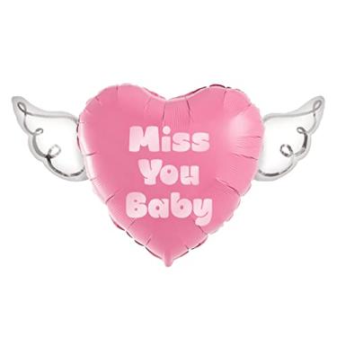 Imagem de Miss You Baby Heavenly Balloons heart shaped with angel wings (Pink)