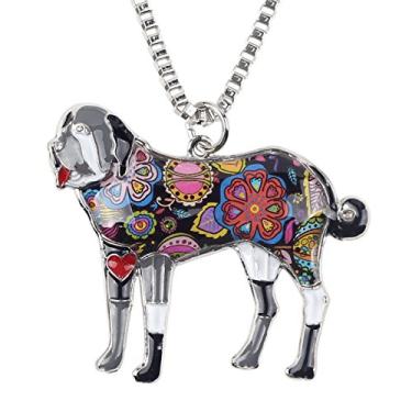 Imagem de BONSNY Colar de metal de São Bernardo esmaltado Love Heart em liga de zinco pingente de joia de animal de cachorro 45,7 cm, Metal Zinco