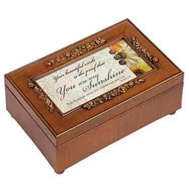 Imagem de You are My Sunshine Cottage Garden Rich Walnut Finish with Brushed Gold Rose Trim Petite Jewellery Music Box - Plays Song You are my Sunshine