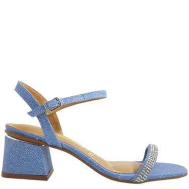 Imagem de Sandália Feminina Vizzano Salto Médio Grosso Brilho Strass Conforto Gliter Jeans (36, Jeans)