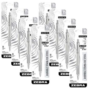 Imagem de Caneta retrátil Zebra F-701 de aço inoxidável, tinta preta, ponta fina, pacote com 8 (29411)