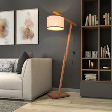 Imagem de Luminária de Chão Pedestal Abajur Lustre Aurora - Design Retrô com Madeira Maciça e Cúpula em Palha Natural