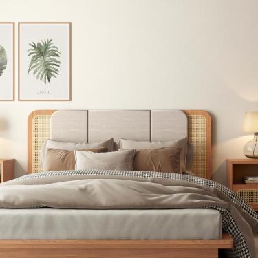 Imagem de Cabeceira Estofada com Palha Natural 170 Cm MDF Freijó Dalla Costa
