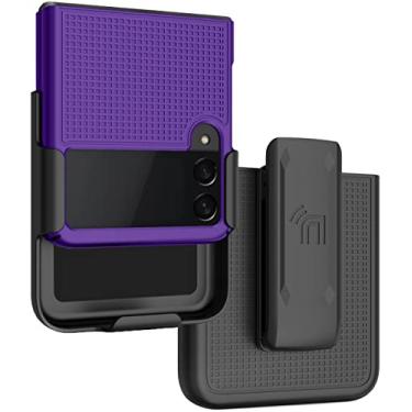 Imagem de Capa com clipe para Galaxy Z Flip 3 5G, Nakedcellphone [textura de grade] capa rígida fina e [rotativo/catraca] combo de suporte de quadril para cinto para telefone Samsung Z Flip3 (SM-F711, 2021) -