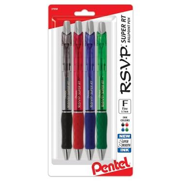 Imagem de Pentel Caneta esferográfica RSVP Super RT (0,7 mm) de linha fina, tintas sortidas (ABCD), pacote com 4 - BX477BP4M