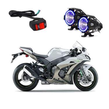 Imagem de Par Farol de Milha Angel Eye U7 Azul para Moto Kawasaki NINJA ZX 10 R 