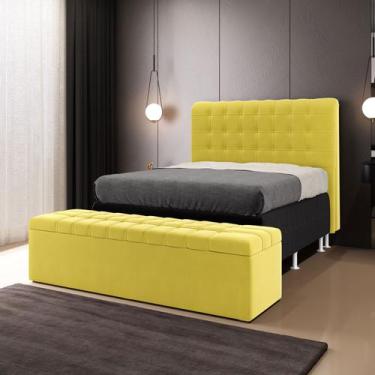 Imagem de Kit Cabeceira Dama 140 Casal e Calçadeira Alpha Z-004 Sued Amarelo Ara