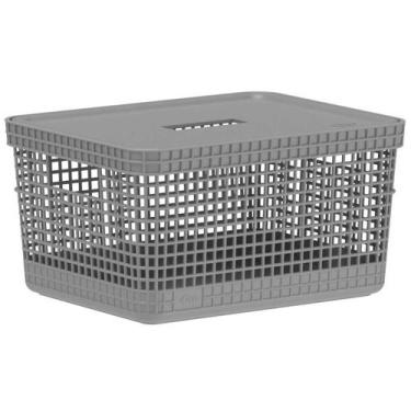 Imagem de Cesto 8L Organizador Multiuso OU Grid Cinza com Tampa