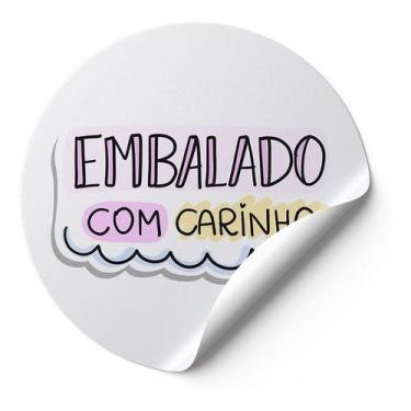 Imagem de 120 Etiquetas Adesivas Redondas Selo Embalado Com Carinho Impressão De