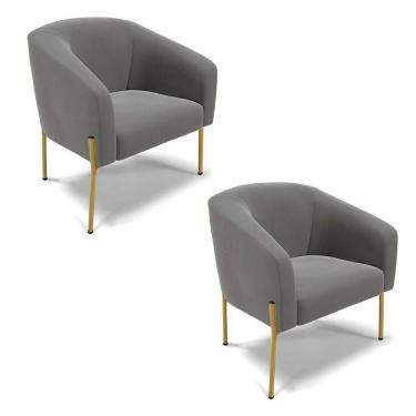 Imagem de Cadeira Sala De Jantar Pé De Ferro Dourado Kit 2 Stella Suede D03 - D\`rossi Cor Grafite