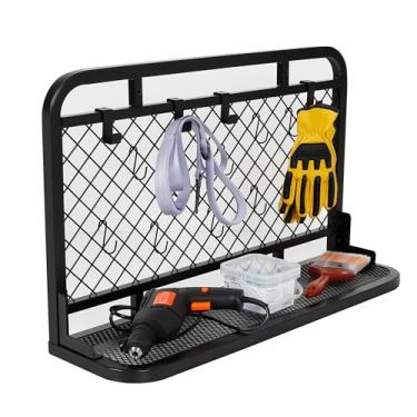 Imagem de Honey-Can-Do Prateleira de parede de garagem reversível com ganchos, preto SHF-09837 preto