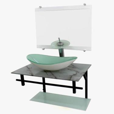 Imagem de Gabinete de vidro 60cm ap com cuba oval -mármore branco - Cubas e Gabi