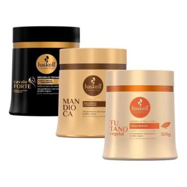 Imagem de Kit Cronograma Capilar Haskell  Cabelos Danificados Máscara Mandioca H