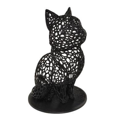 Imagem de Gato Sentado 18 cm Vazado 3D Enfeite Preto - Pupa 3D