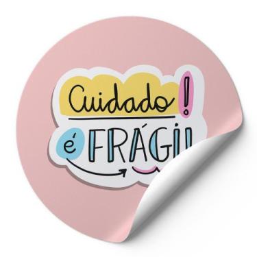 Imagem de 120 Etiquetas Auto Colante Adesivos Redondos Cuidado É Frágil Rosa Nud