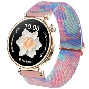 Imagem de DEALELE Pulseiras femininas compatíveis com Huawei Watch GT5 Pro de 42 mm/GT5/GT4 de 41 mm/Garmin Venu 3S/Forerunner 265S/Fossil Gen 6, pulseira elástica colorida de nylon de 18 mm, fluido rosa-azul