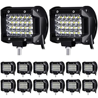 Imagem de Yexiya Pacote com 12 unidades de LED de 10 cm 72 W 14400 lm Barra de LED Combo de holofote Luzes de LED Off Road Luzes de barco, Luzes de neblina à prova d'água Pods luz LED para caminhão, quadriciclos, UTV, SUV e barco
