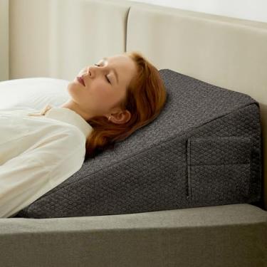 Imagem de Bedluxe Almofada de cunha para dormir, almofada de cunha de 30 cm com suporte elevado, almofada triangular respirável com parte superior de espuma viscoelástica refrescante - capa lavável removível,