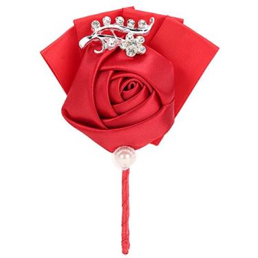 Imagem de 4 Unidades de Flor de Peito Corsage Acessórios Requintados para Casamento de Dama de Honra, Broche Vermelho de Fita para Favor de Casamento, Brindes Decorativos