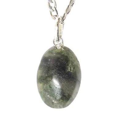 Imagem de Colar Cabochão Oval Pedra Epidoto Verde 20mm Pino Prateado - Cristaisd