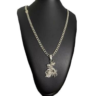 Imagem de Cordão pitbull 6mm + pingente são jorge- banhado a prata 925 - ToJoia1