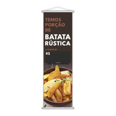 Imagem de Banner Temos Porções Batata Rustica Lanches Lona 100x30cm - PlimShop