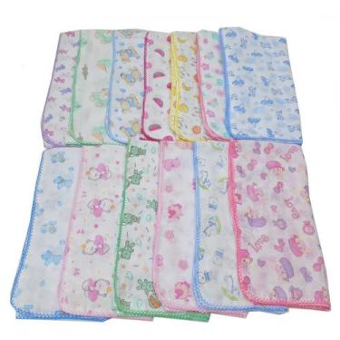 Imagem de 5 Fralda De Pano Estampada Grande Com Crochê - Dugu, Neutro 