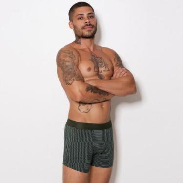 Imagem de Cueca Boxer Adulto Cotton Algodão Penteado Risca de Giz - Optiz, Verde