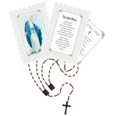 Imagem de Rosário católico escapulário marrom - Colar escapulário católico marrom, cartão de oração de Ave Maria laminado, cartão de oração do Senhor - rosário escapulário marrom com fio, Escapulario Catolico -