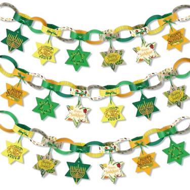 Imagem de MotiMind Sukkah Decoração Guirlanda de Sucot Feliz Decoração de Natal Judaico Correntes de Papel Guirlanda 60 Borlas de Papel Decorações Penduradas Sucot Suprimentos de Festa para Judeus