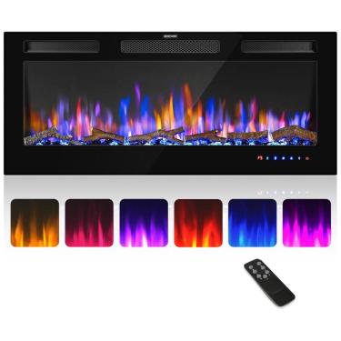 Imagem de Lareira Elétrica de Embutir A45x106L cm com Controle Remoto, Cor e Brilho da Chama Ajustáveis 110V 1500W, FLAME SHADE, Preta	 