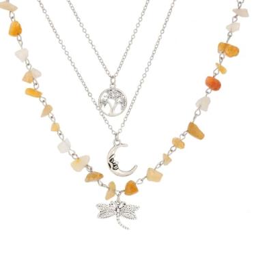 Imagem de Yecomsy Gargantilha de cristal com contas em camadas, sol, lua, borboleta, pingente, colar, ajustável, corrente de cristal, joias delicadas, Acrílico, Sem Pedra Preciosa