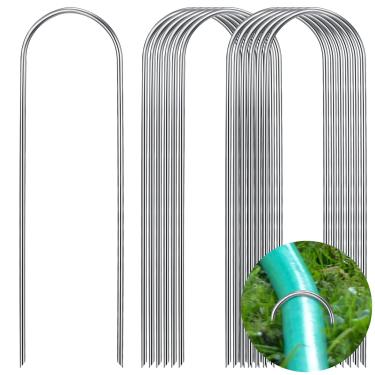 Imagem de Tandefio Pacote com 100 estacas de tubulação de irrigação por gotejamento pinos de jardim de 15 cm grampos de paisagem pinos de fixação galvanizados gramado quintal U pinos para mangueira, arame de