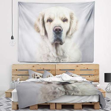 Imagem de Designart Tapete de animal 'Sad Looking Beautiful Dog' Arte de parede para casa e escritório, criado em tecido de poliéster leve x Grande: 233 cm x 198 cm