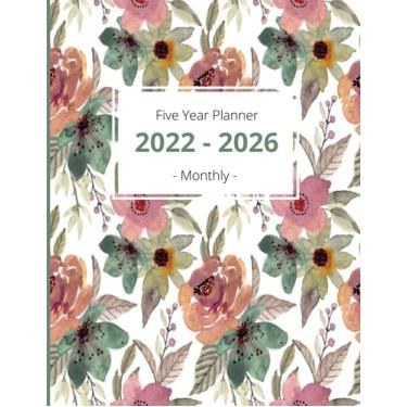 Imagem de 2022-2026 Five Year Planner: 60 Month Calendar and Organizer | Beautiful hand-drawing flowers | 5 Year Monthly Agenda 2022, 2023, 2024, 2025, 2026 | Watercolor Cover 8.5" x 11" in