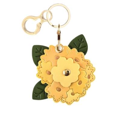 Imagem de Capa de couro compatível com AirTag, linda capa protetora para Apple Air Tag com anel de chaveiro, antiarranhões, rastreador GPS para chaves, bolsa, animais de estimação (hortênsia amarela)