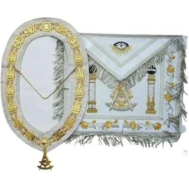 Imagem de Masonic Regalia avental de mão lingote bordado passado mestre colar corrente branca, tamanho livre, Branco