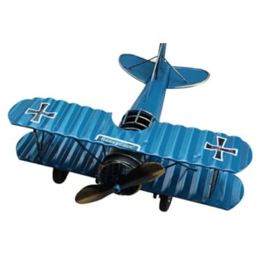 Imagem de Avião retrô grande de 21 cm, decoração de casa, decoração de mesa de escritório, modelo de aeronave asas alemãs da Primeira Guerra Mundial, WW1 (DeepSkyBlue)