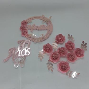 Imagem de Topo de Bolo Flores 70 anos personalizado Especial - MIWL ART