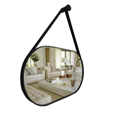 Imagem de Espelho Oval Lavabo com Alça Horizontal Couro Decorativo - Diretoo, Pr