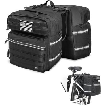 Imagem de Axiniu Bolsa de cestos de bicicleta de 40 L para rack traseiro com capa de chuva impermeável, bolsas de selim para bicicleta, alforjes para bicicletas, faixa refletiva preta de grande capacidade