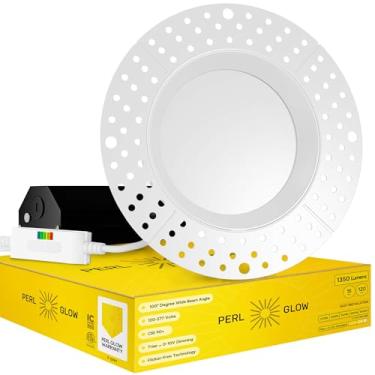 Imagem de Perlglow Luminária De Downlight Redonda Fina E Sem Acabamento De 4 Polegadas, Acabamento Branco, Luminárias De Embutir Led, 15 W = 150 W Regulável, 120-277 Volts, Cri 90+, 1350 Lúmens, Classificação
