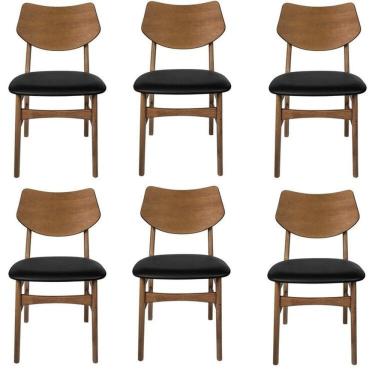 Imagem de Kit com 6 Cadeiras Madeira Maciça e Pvc Edna Nogueira/Preto