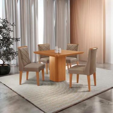 Imagem de Mesa de Jantar Eloise 90cm Tampo Canto Copo MDF Laminado com 4 Cadeira