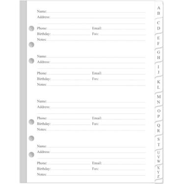 Imagem de Recargas de agenda de endereços para fichários A5 – Refil de papel A-Z com abas alfabéticas, papel branco de 120 g/m², perfurado com 6 furos, 14,7 x 21 cm